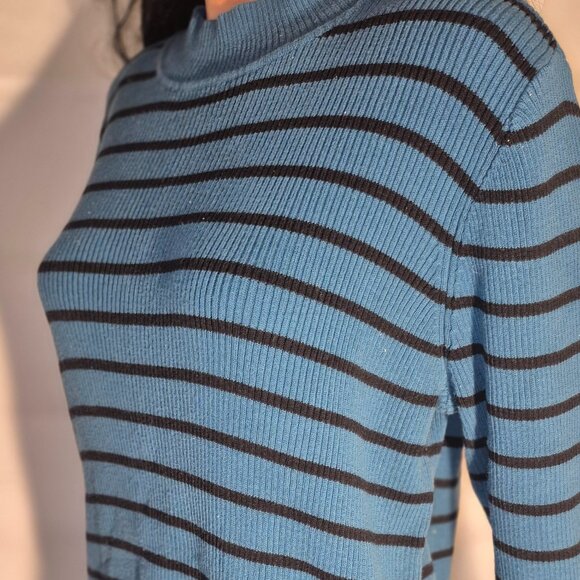 THE TOG SHOP Pretty Cotton sweater, Black and Turquoise stripes, size XL - Picture 10 of 16